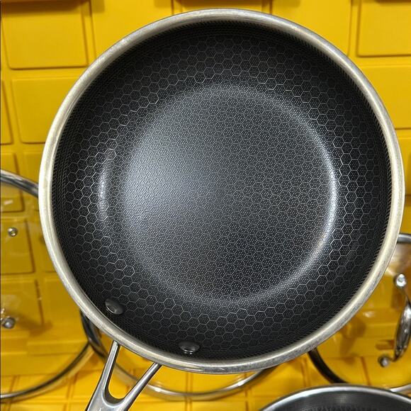 HEXCLAD Hybrid 7 Piece Nonstick Stainless Steel Frying Pan Set 8 10 12" Lids Wok - Picture 10 of 12